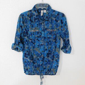 Route 66 Top Womens Size Small Studded front pockets Roll Tab Sleeve